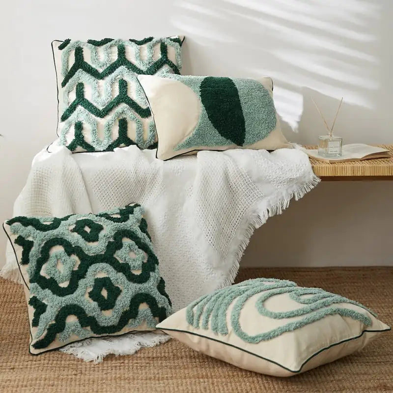 Geometric Embroidery Waist Protection Tufted Pillow